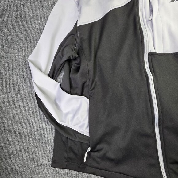 Reebok Track Jacket Mens L Black Gray Colorblock Spellout Hooded Zip Athleisure - Picture 3 of 13